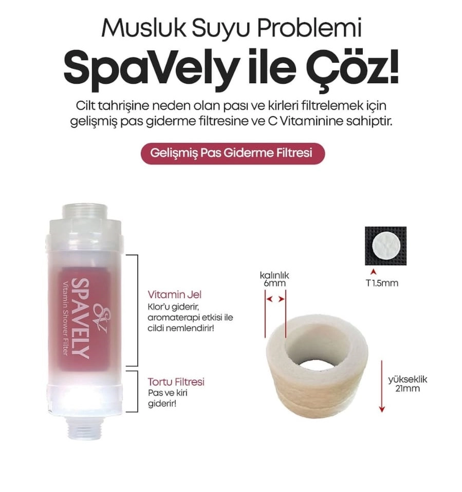 Spavely Duş Filtresi Gül Esanslı - Premium Aromaterapik Klor ve Kireç Karşıtı, Kokulu, C Vitaminli 200 ml