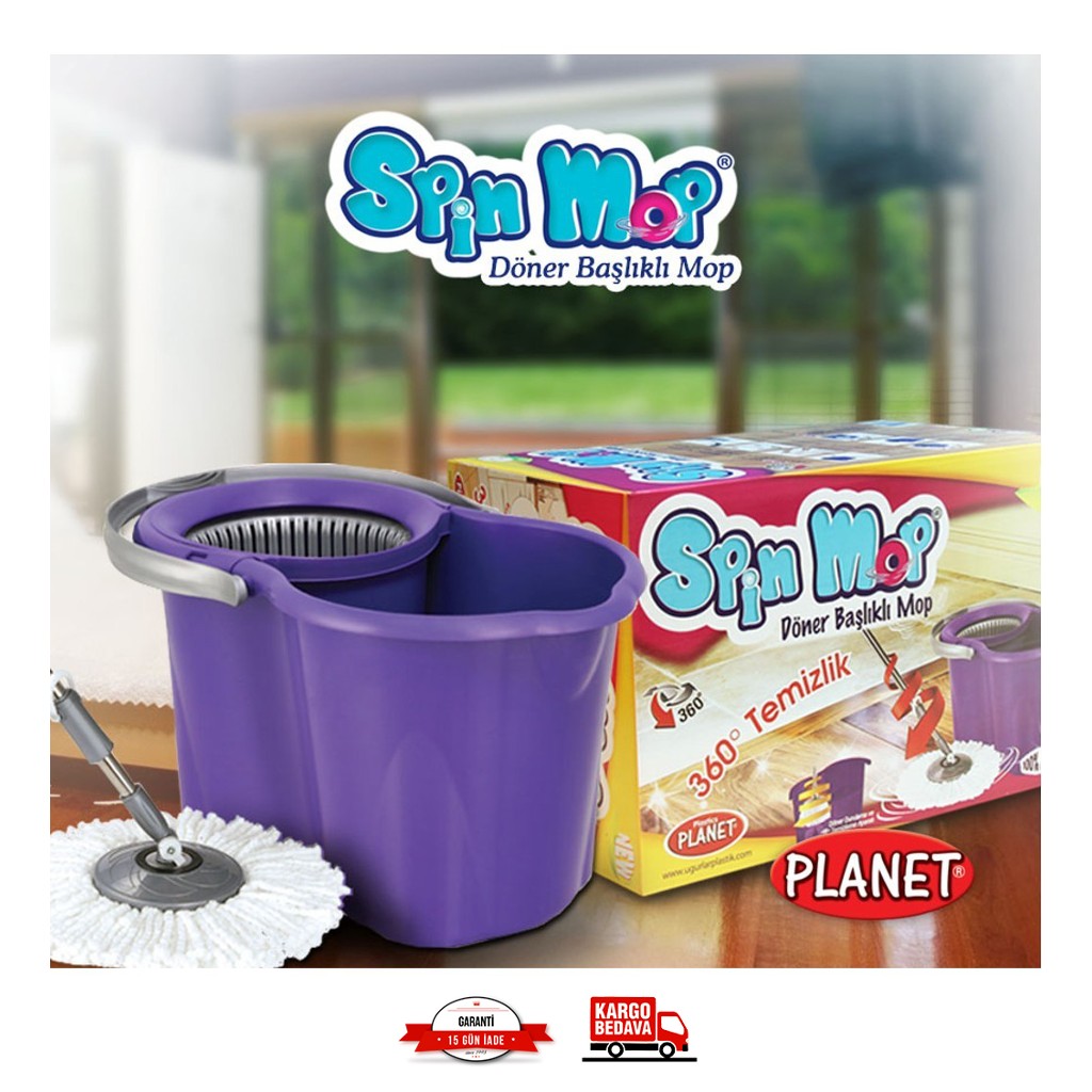 Spi̇n Mop Temi̇zli̇k Seti̇ Döner Başlıklı Paspas - Mor - 19 Li̇tre 