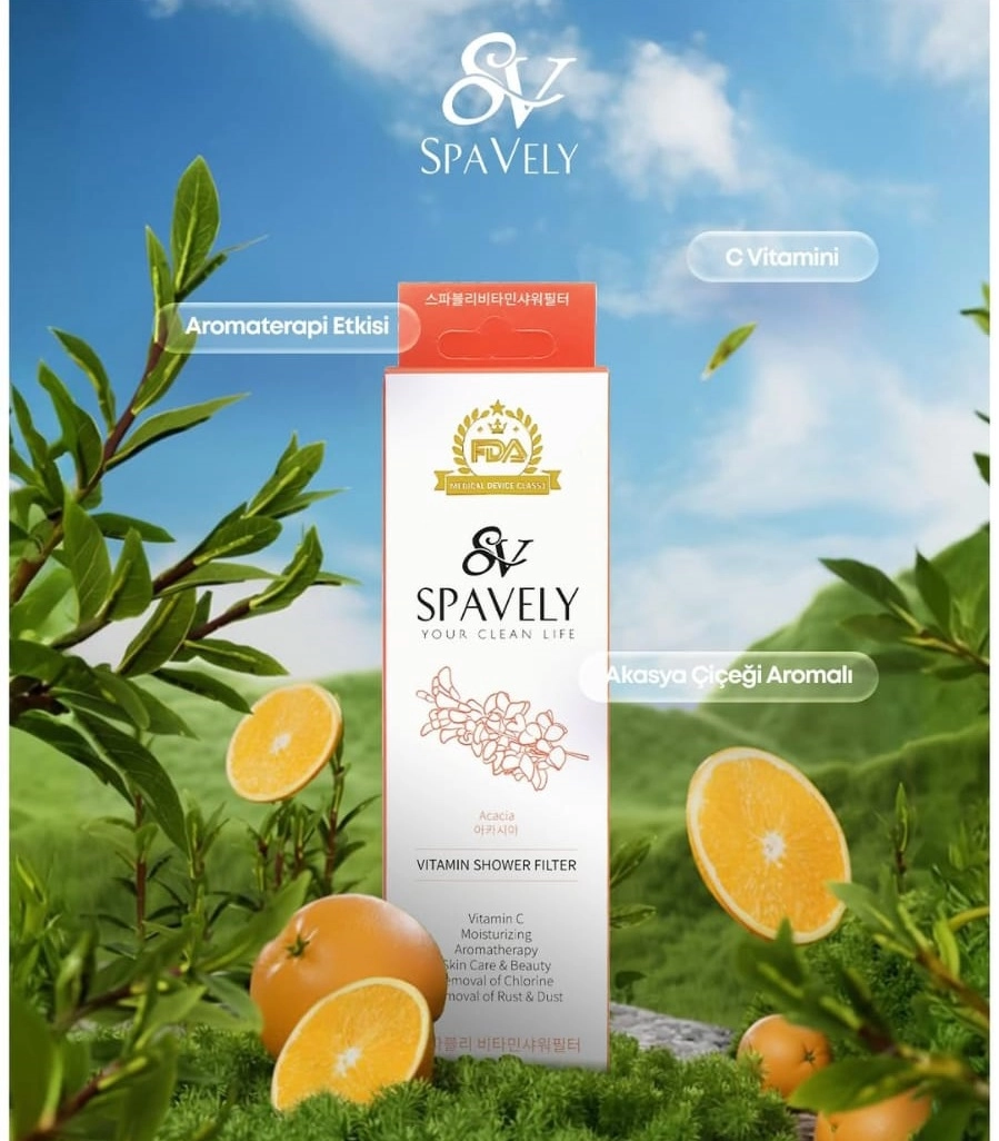 Spavely Duş Filtresi Akasya Esanslı - Premium Aromaterapik Klor ve Kireç Karşıtı, Kokulu, C Vitaminli 200 ml