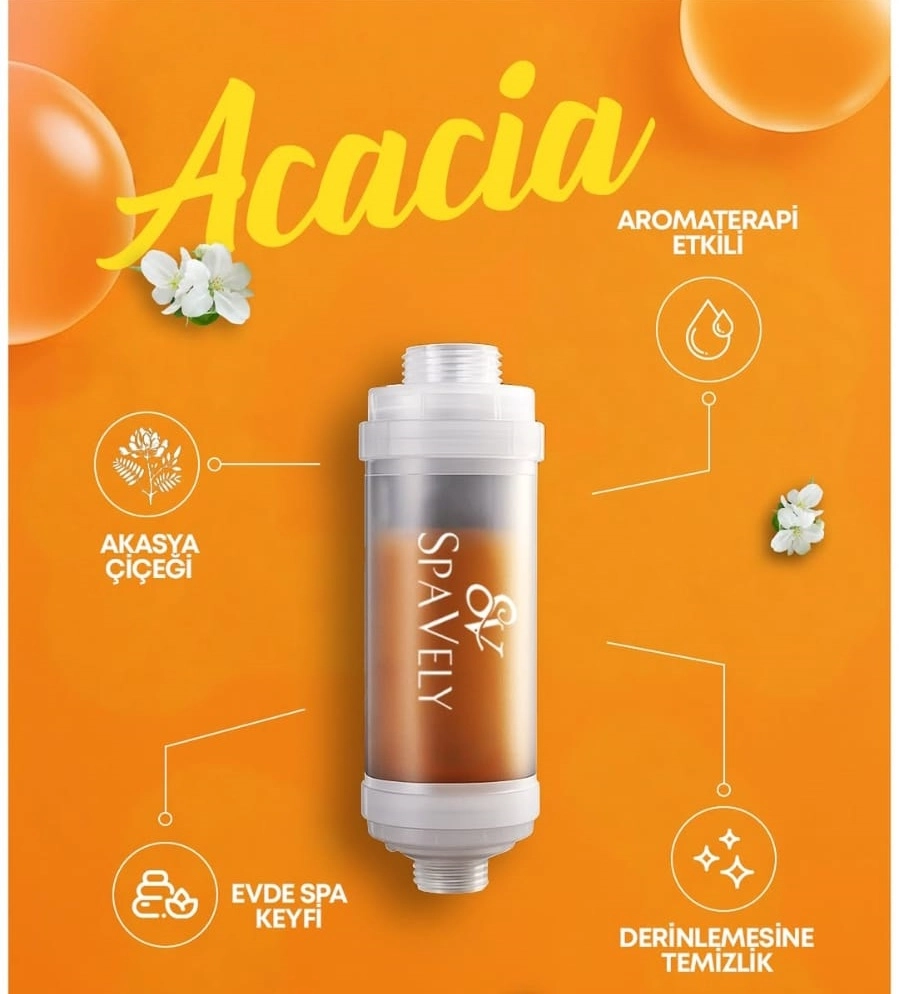 Spavely Duş Filtresi Akasya Esanslı - Premium Aromaterapik Klor ve Kireç Karşıtı, Kokulu, C Vitaminli 200 ml