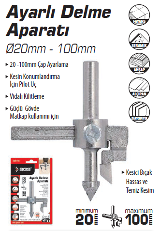 Sgs Ayarlı Delme Aparatı 20 mm - 100 mm 