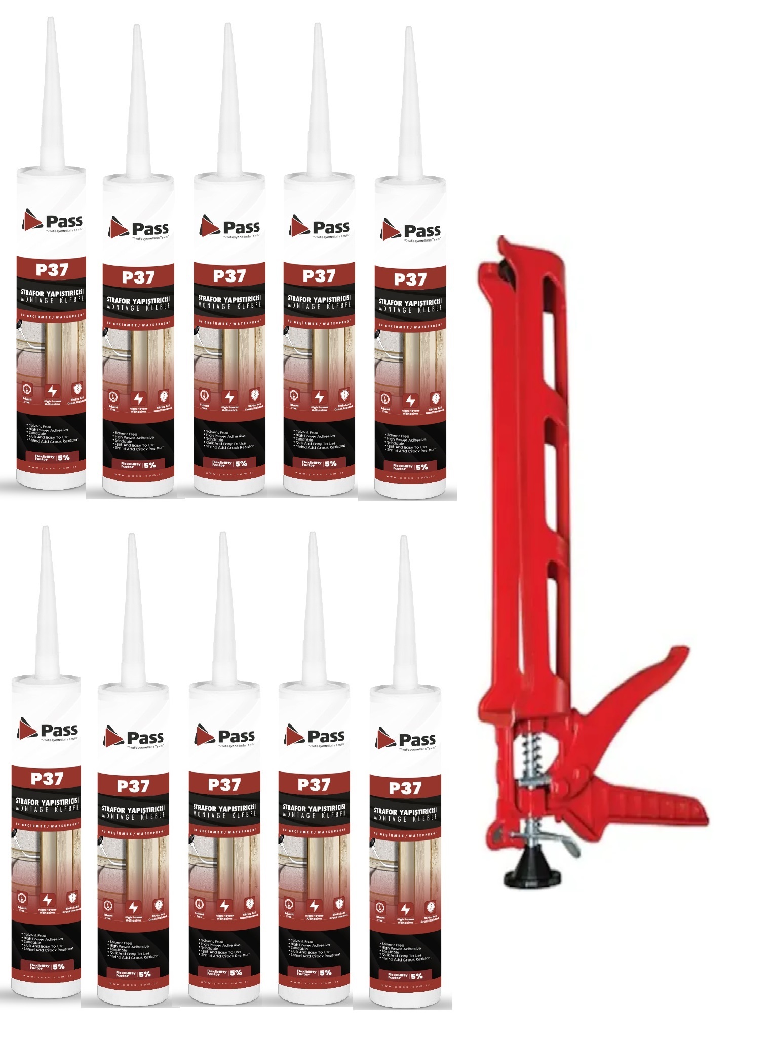 Pass Strafor & Kartonpi̇yer Yapıştırıcısı 480 Gr (10 Adet) + Si̇li̇kon Tabancası 