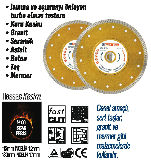 Bay-Tec Süper Turbo Elmas Testere (İnce) 180 mm 22-23 mm 