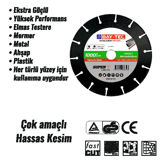 Bay-Tec Çok Amaçlı Elmas Testere 115 mm (ahşap-metal-beton) 