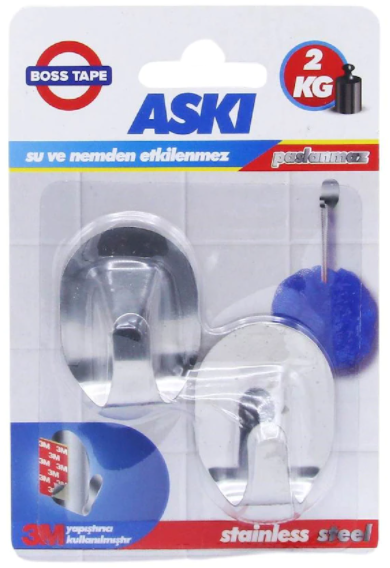 Boss Tape 3m Paslanmaz Inox Küçük Boy Askı  2 kg Taşır (2’li̇ Tek Paket) 