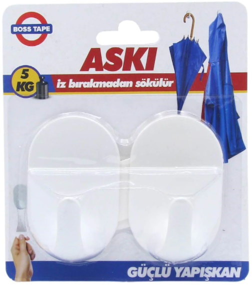 Boss Tape İz Birakmaz Plasti̇k Büyük Boy Askı 5 kg Taşir (2’li̇ Tek Paket)