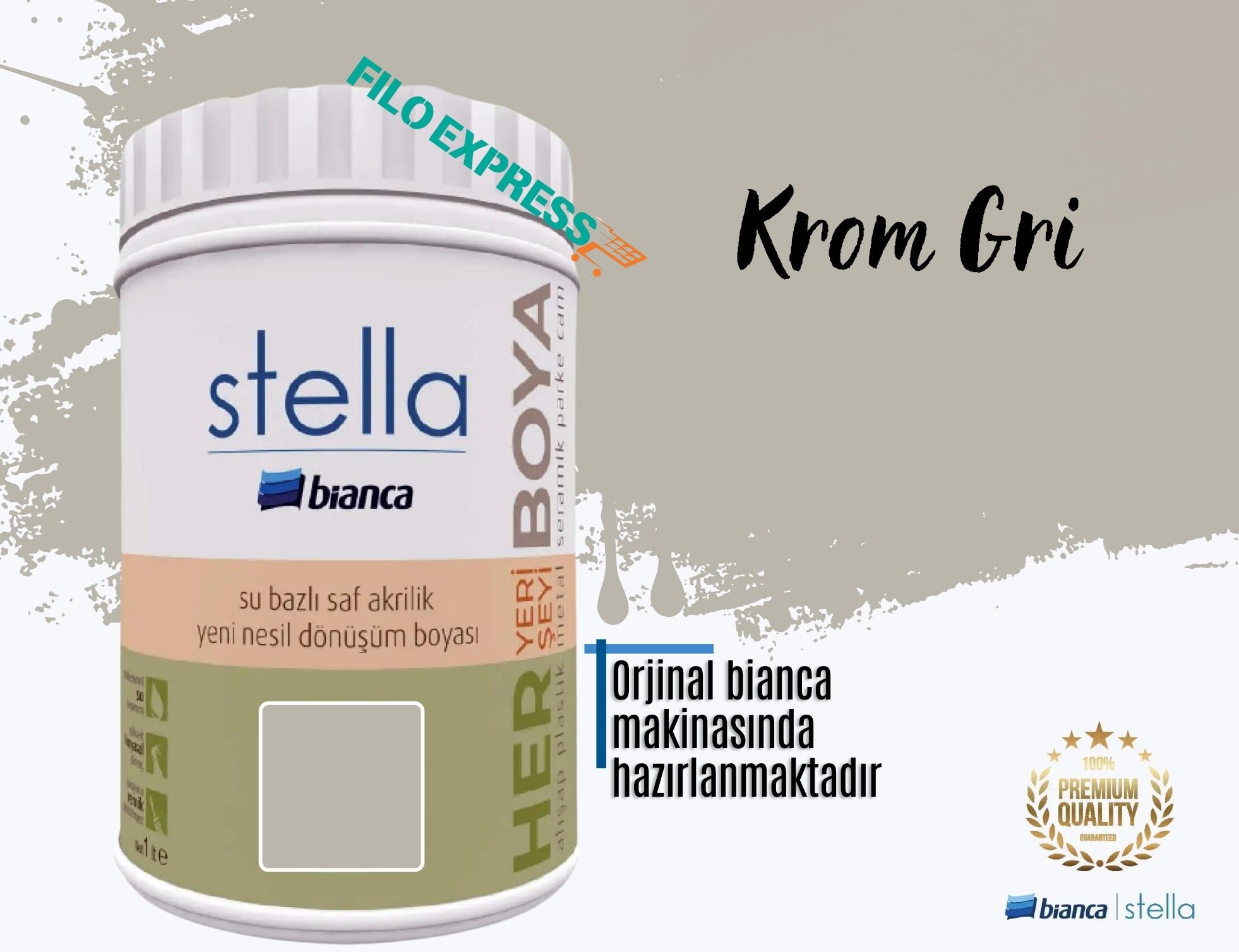 Bi̇anca Stella Su Bazlı Saf Akri̇li̇k Boya 1 Li̇tre Krom Gri