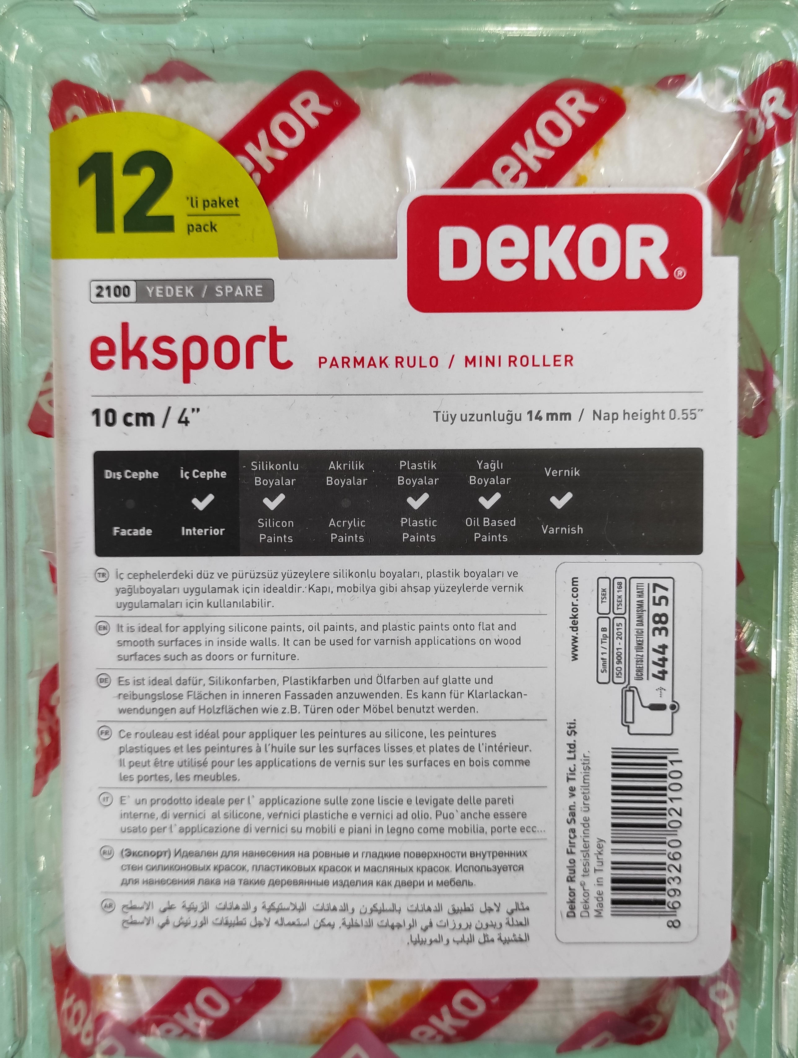 Dekor Eksport Parmak Rulo Yedek Ucu 10 Cm Yedeği̇ (12 Adet)