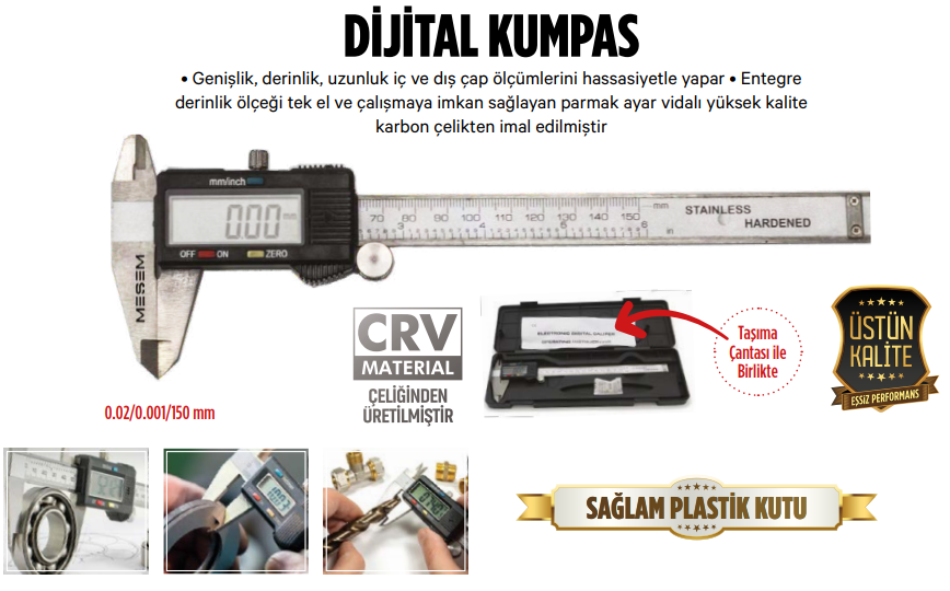 Meşem Di̇gi̇tal Kumpas 150 Mm Lcd Ekran 