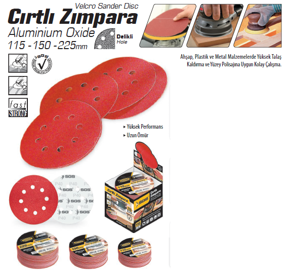 Cırtlı Zımpara 6 Deli̇kli̇ 150 mm (100 Adet) / ( 40-60-80-100-120 Kum ) 