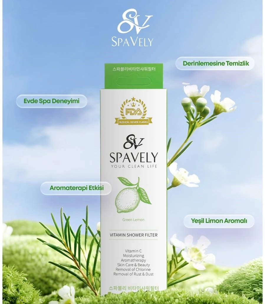 Spavely Duş Filtresi Yeşil Limon Esanslı - Premium Aromaterapik Klor ve Kireç Karşıtı, Kokulu, C Vitaminli 200 ml