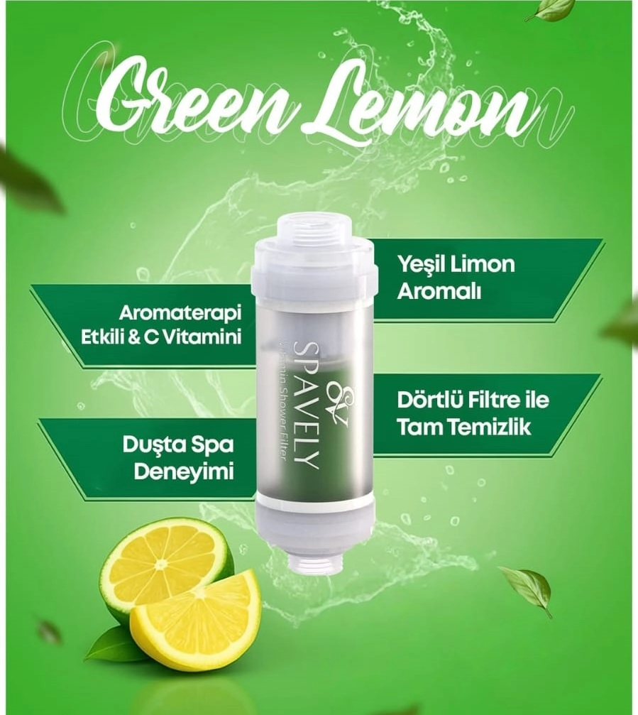 Spavely Duş Filtresi Yeşil Limon Esanslı - Premium Aromaterapik Klor ve Kireç Karşıtı, Kokulu, C Vitaminli 200 ml