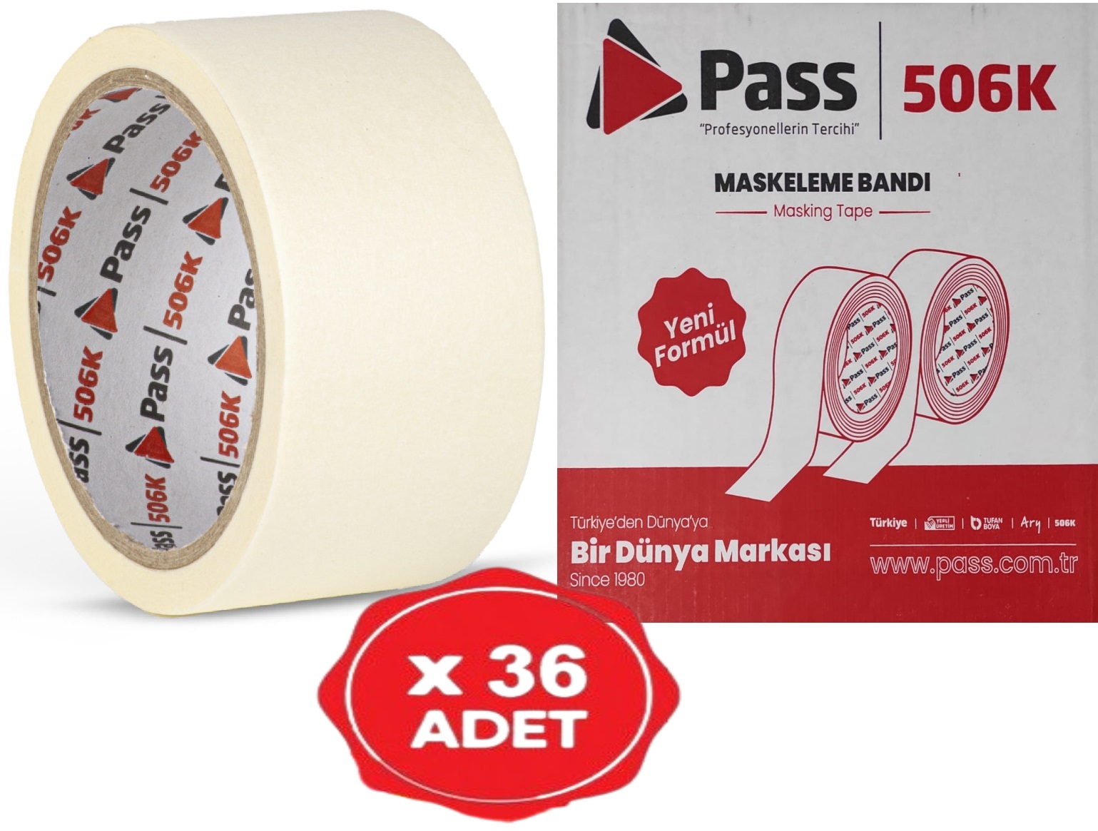 Pass Maskeleme Bandı Kağıt Bant 48 Mm X 25 Metre ( 36 Adet ) 