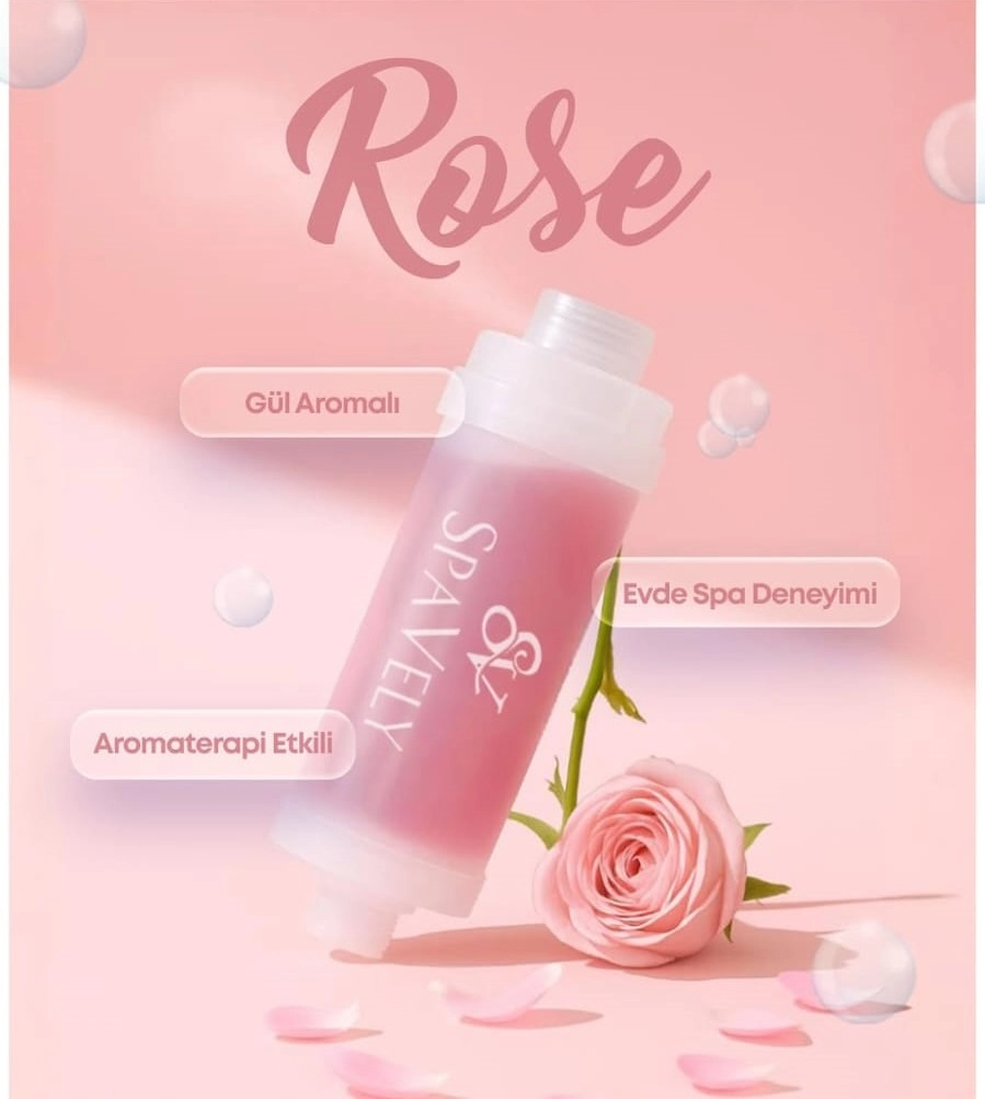 Spavely Duş Filtresi Gül Esanslı - Premium Aromaterapik Klor ve Kireç Karşıtı, Kokulu, C Vitaminli 200 ml