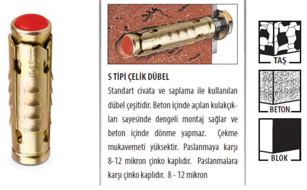 Çekmeli̇ S Ti̇pi̇ Çeli̇k Dübel M12 ( 100 Adet )