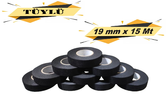 Tüylü Bez Bant Elektri̇k İzolasyon Kablo Sarma Bandı 19 Mm X 15 Metre (10 Adet)