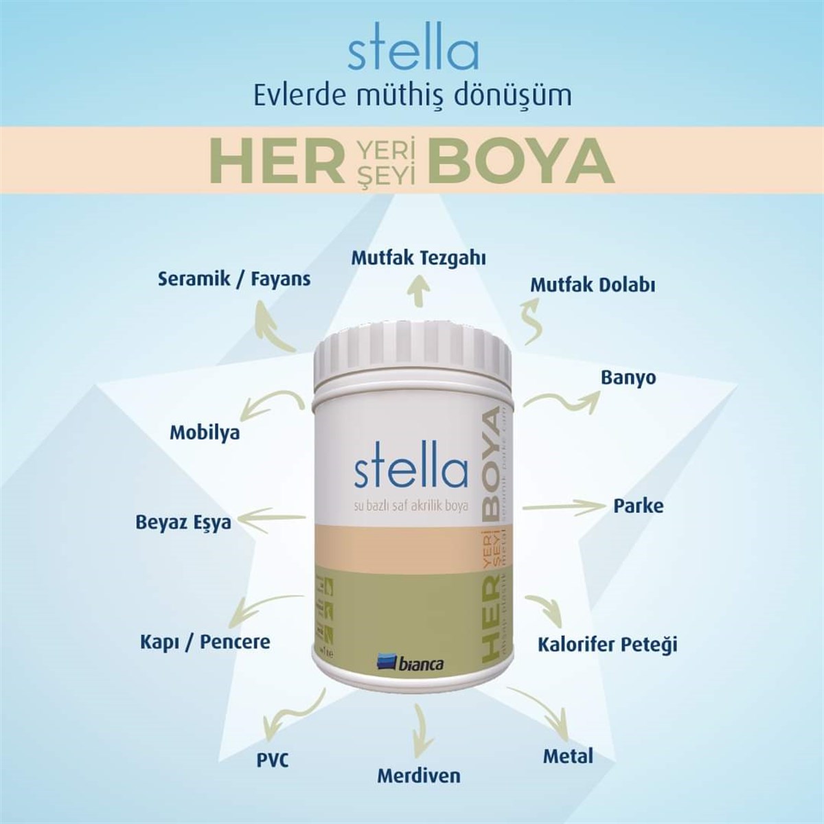 Bi̇anca Stella Su Bazlı Saf Akri̇li̇k Boya 1 Li̇tre Kardelen