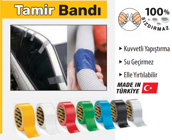 Tami̇r Bandı Takvi̇yeli̇ (Gri̇-Si̇yah-Mavi̇-Yeşi̇l-Kırmızı-Beyaz-Sari)  48 mm x 10 metre 