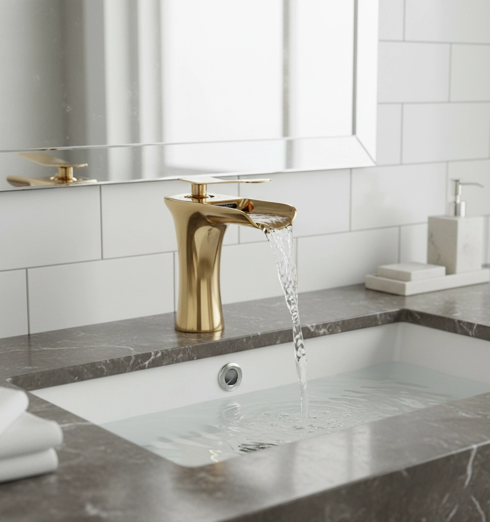 Altın Şelale Akışlı Lavabo Bataryası - Özel Seri 