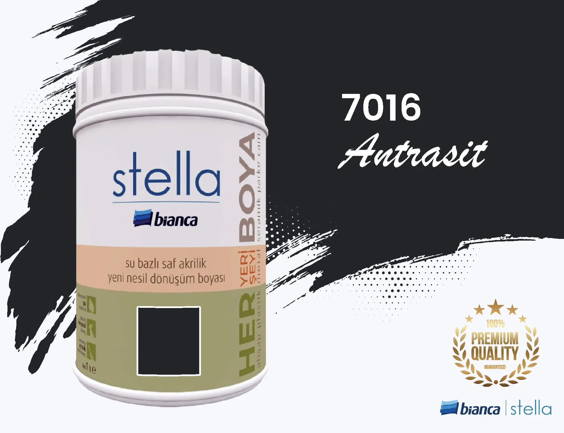 Bi̇anca Stella Su Bazlı Saf Akri̇li̇k Boya 1 Li̇tre Antrasit 