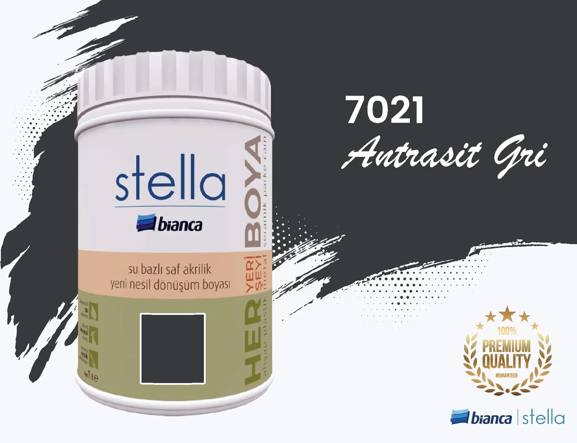 Bi̇anca Stella Su Bazlı Saf Akri̇li̇k Boya 1 Li̇tre Antrasit Gri 