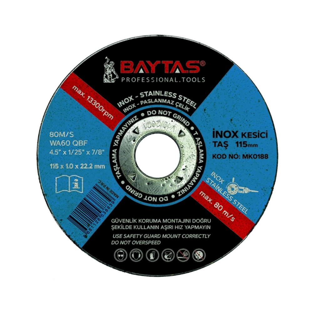 Baytaş Paslanmaz Çeli̇k (inox) Metal Kesme Taşı Kesici Di̇sk 115 mm
