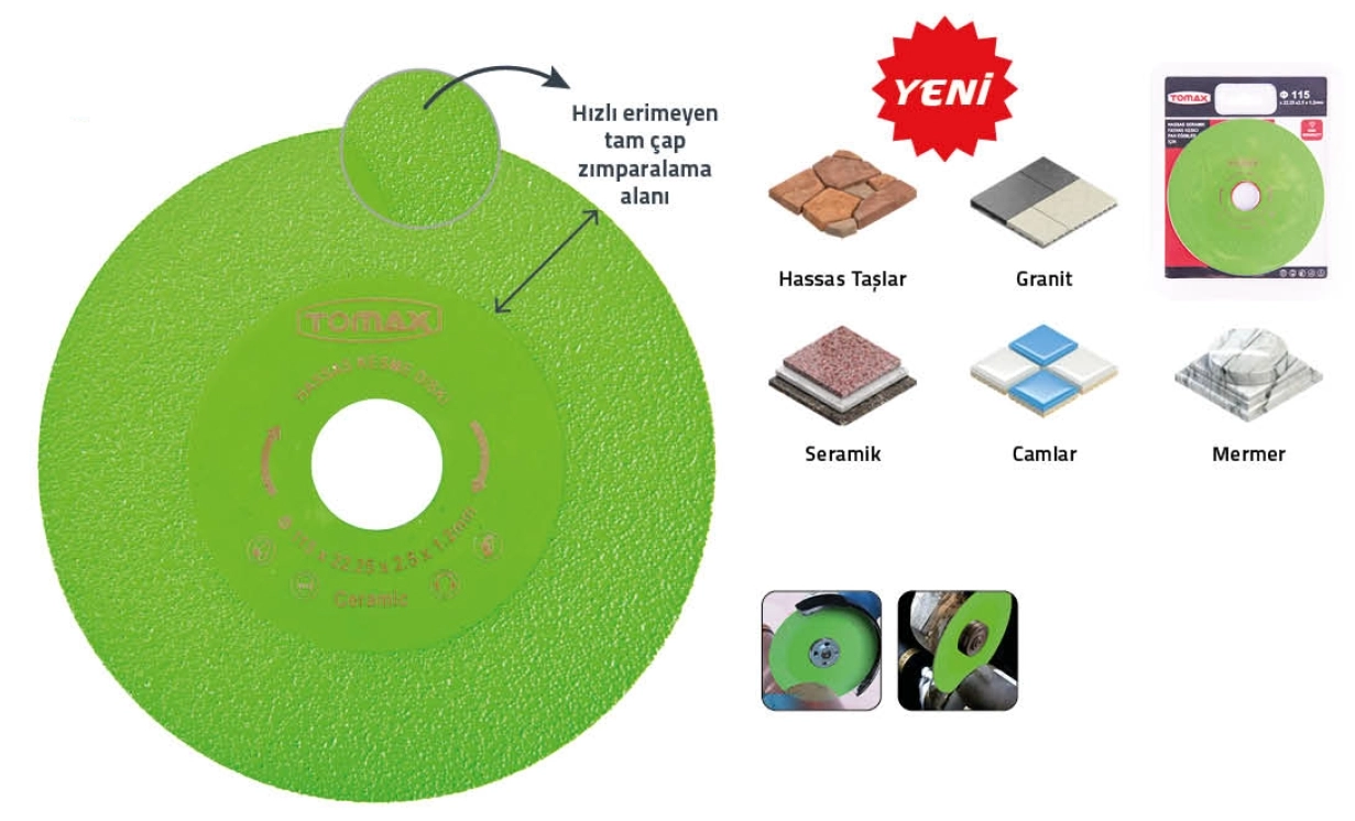 Tomax Serami̇k Cam Mermer Granit Hassas Kesim ve Zımparalama Diski 115 x 1.3 x 22 mm 