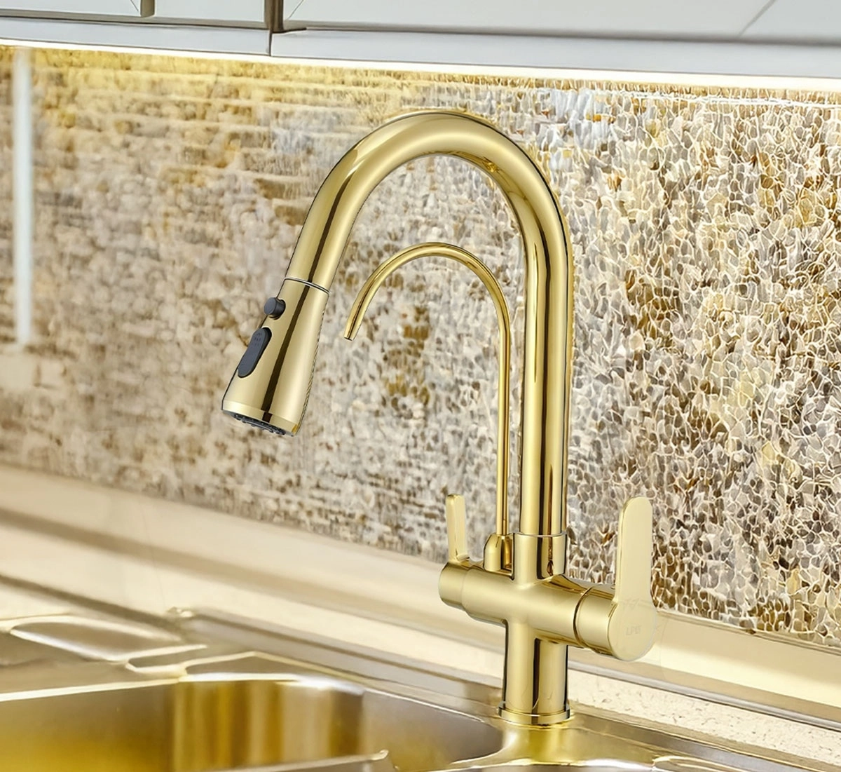 U Arıtmalı Uzayan Spiralli Mutfak Evi̇ye Lavabo Bataryası Altın