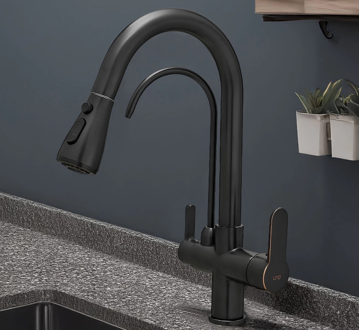 U Arıtmalı Uzayan Spiralli Mutfak Evi̇ye Lavabo Bataryası Siyah