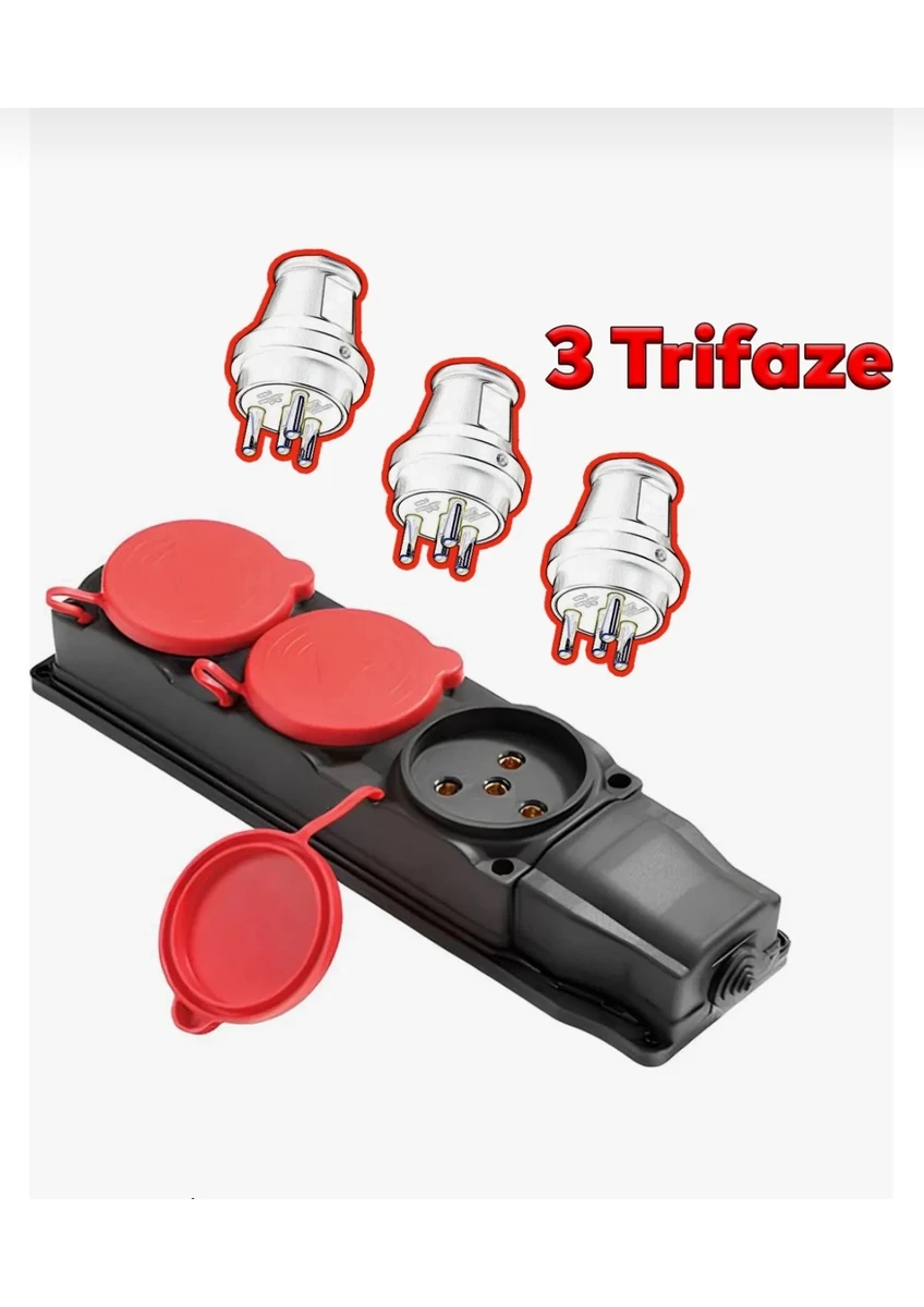 Topraklı Trifaze Kauçuk 3 lü Grup Pri̇z Kapaklı