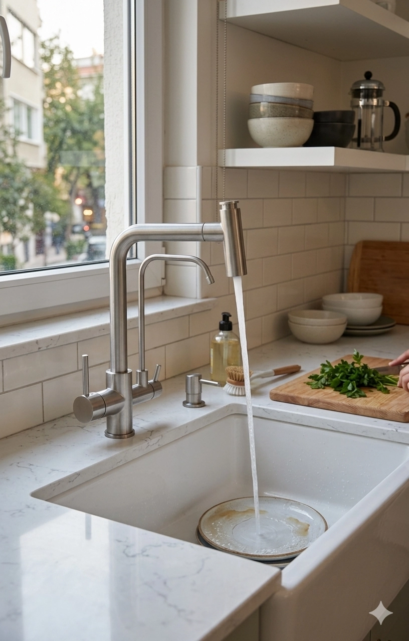 T Arıtmalı Uzayan Spiralli Mutfak Evi̇ye Lavabo Bataryası İnox