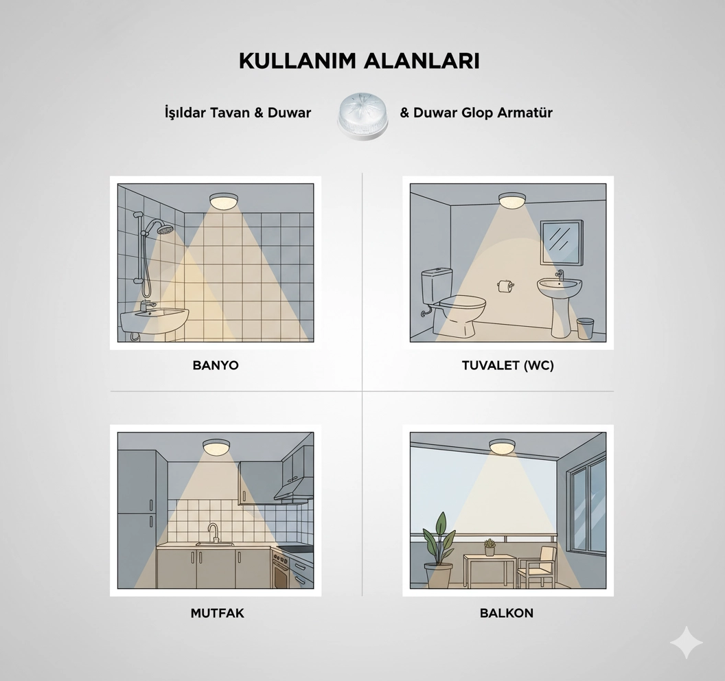 Işıldar Tavan Duvar Glop Armatür wc & tuvalet & banyo -E 27 Max:15 WT 