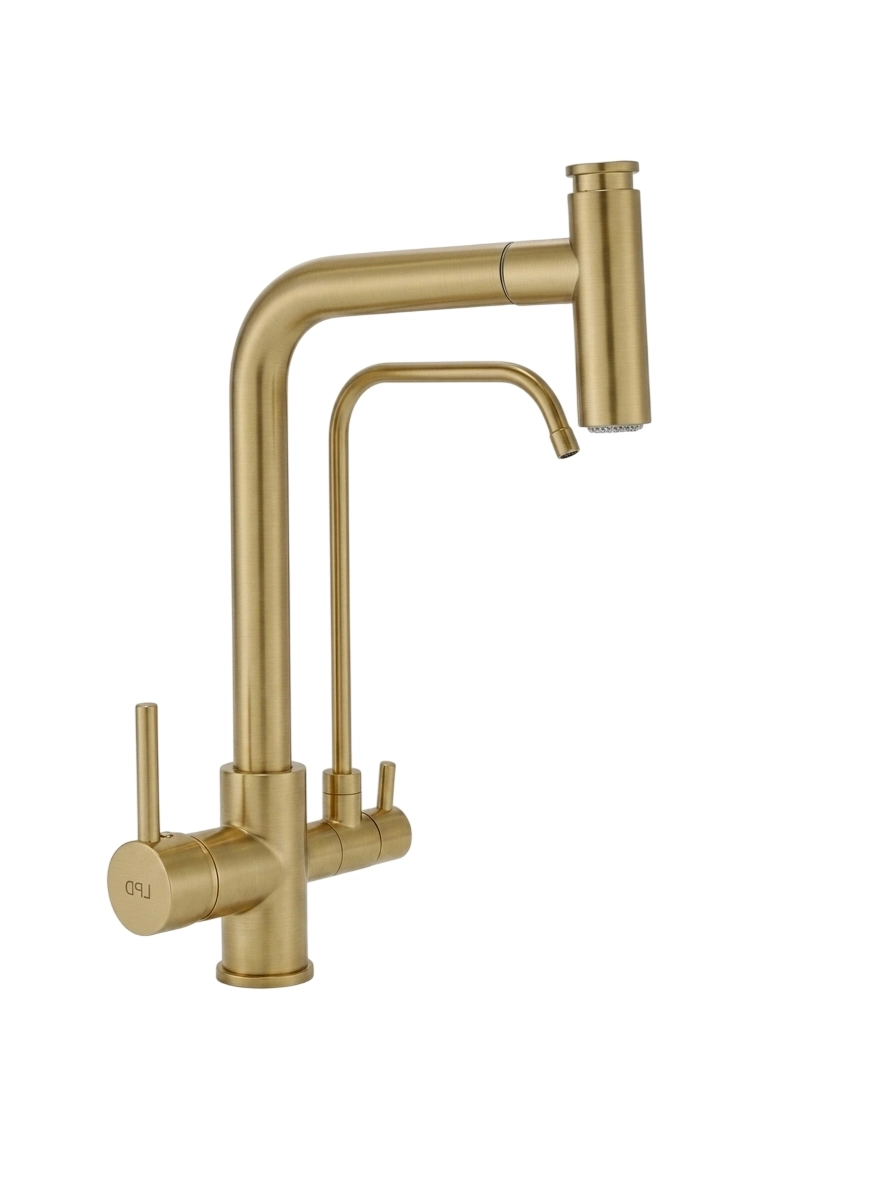 T Arıtmalı Uzayan Spiralli Mutfak Evi̇ye Lavabo Bataryası Mat Gold