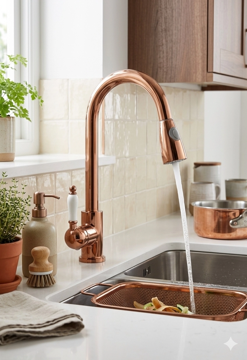 LPD Spiralli Uzayan Eviye Mutfak Lavabo Bataryası Rose Gold