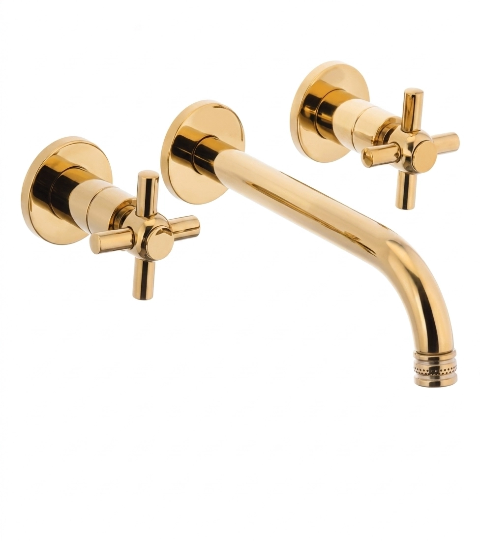 Altın Duvardan Ankastre 3 Deli̇kli̇ Koç Kuğu Lavabo Bataryası (%100 Pi̇ri̇nç , Lüx) 