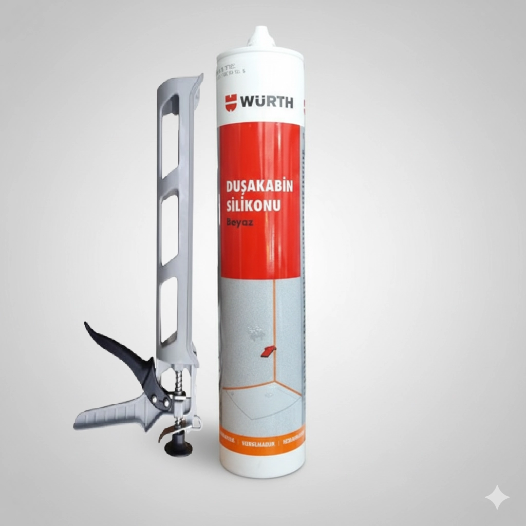 Würth Duşakabin Silikonu Şeffaf Su Geçirmez ve Sızdırmaz 310ml + Silikon Tabancası