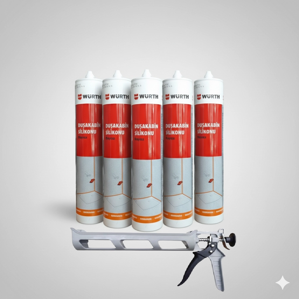 Würth Duşakabin Silikonu Beyaz Su Geçirmez ve Sızdırmaz 310ml (5 Adet) + Silikon Tabancası