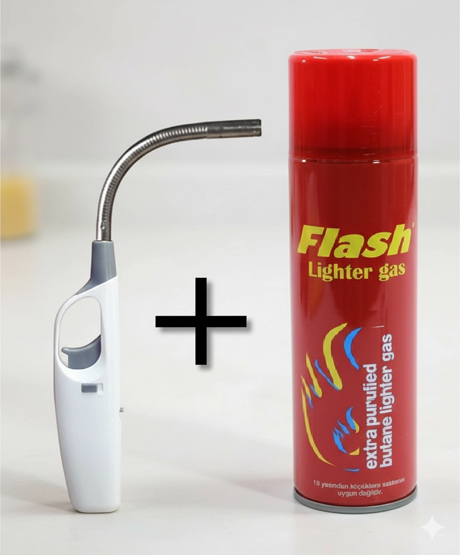 Spi̇ralli Kıvrılabi̇li̇r Mutfak Uzun Çakmak+Flash Çakmak Gazı 27 ml 
