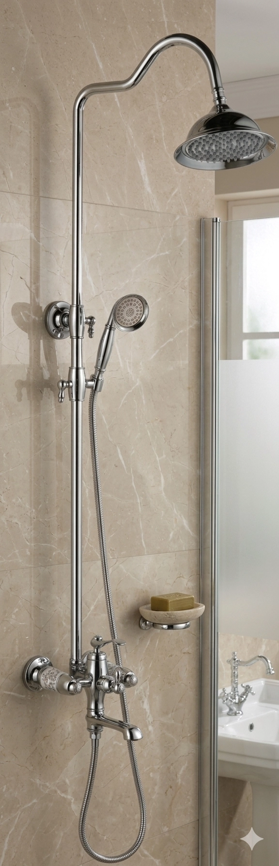 Vi̇ctori̇a Mi̇x Borulu Robot Banyo Tepe Duş Seti̇ (Krom) 