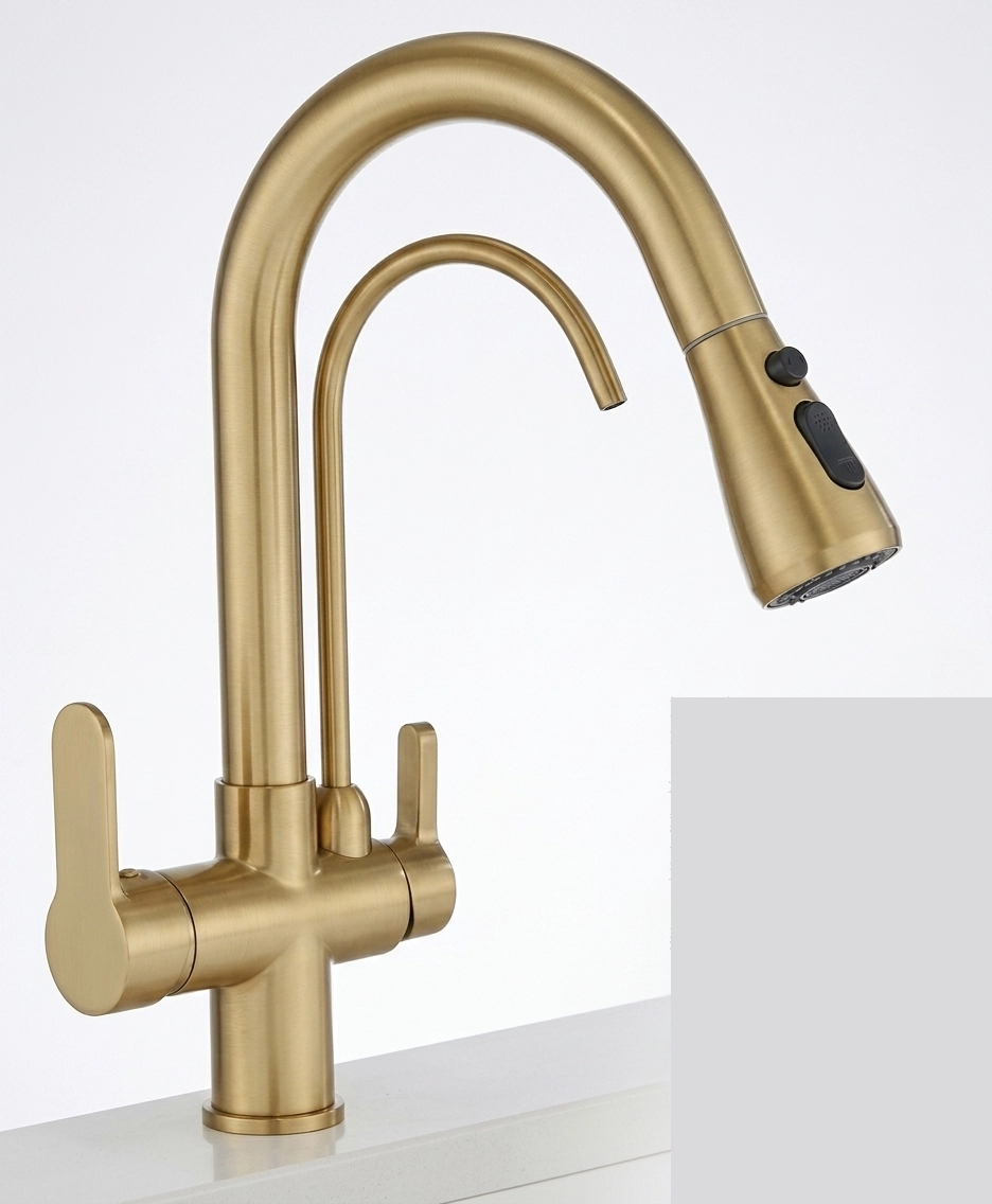 U Arıtmalı Uzayan Spiralli Mutfak Evi̇ye Lavabo Bataryası Mat Gold
