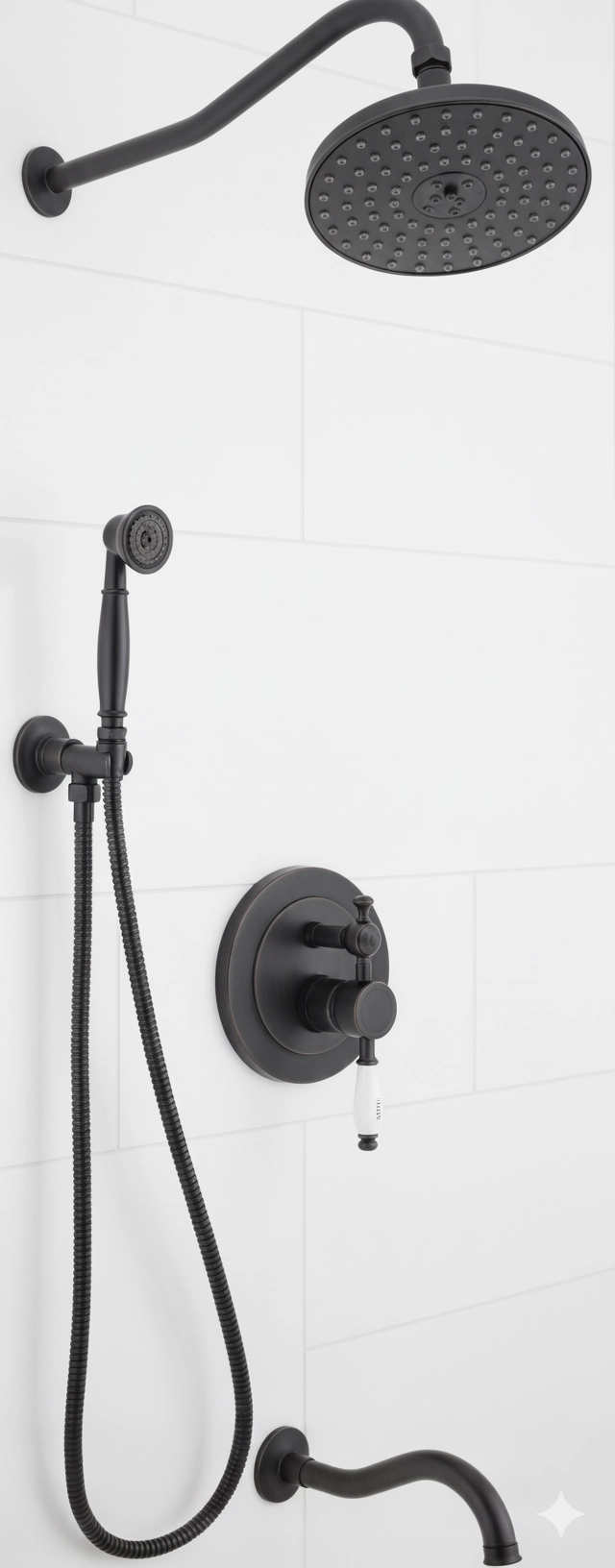 Si̇yah 3 Yollu Tam Ankastre Robot Tepe Duş Banyo Bataryası Seti 