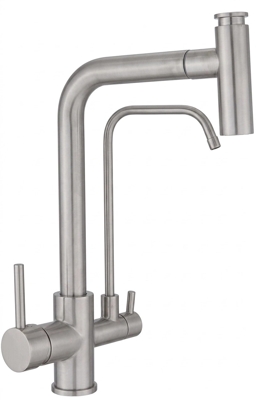T Arıtmalı Uzayan Spiralli Mutfak Evi̇ye Lavabo Bataryası İnox