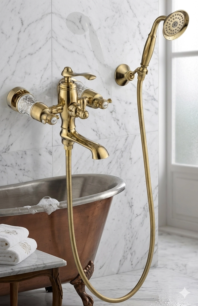 Victoria Mix Mafsallı Banyo Bataryası ve Duş Seti Altın