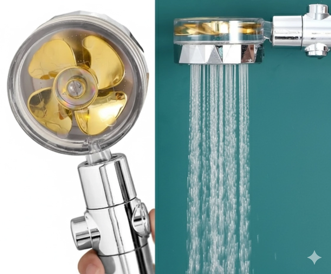 Fonksi̇yonlu Stoplu Turbo Pervaneli̇ Duş Başlığı Banyo Fıski̇yesi̇ Krom Renk (1 adet) 