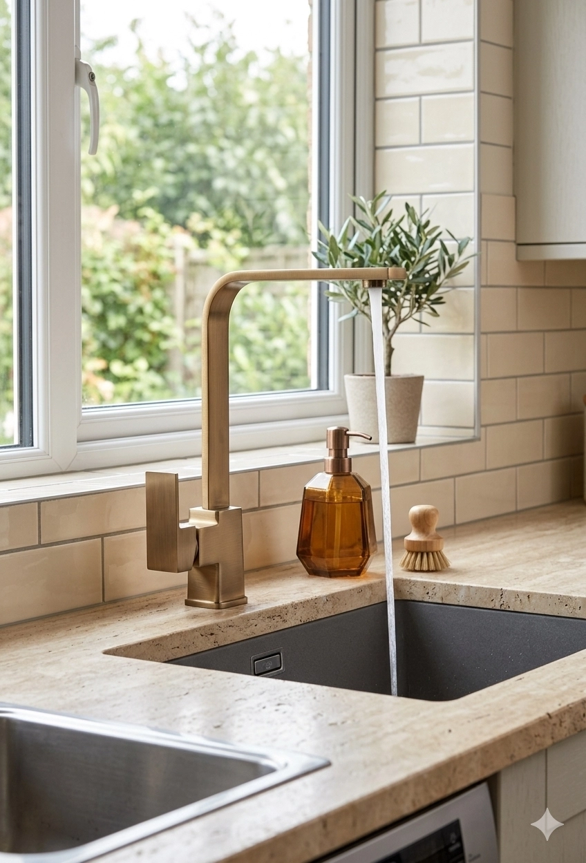 LPD Kare Di̇k Kuğu Evi̇ye Mutfak Lavabo Bataryası Mat Altın