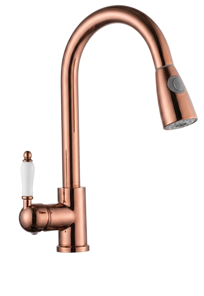 LPD Spiralli Uzayan Eviye Mutfak Lavabo Bataryası Rose Gold