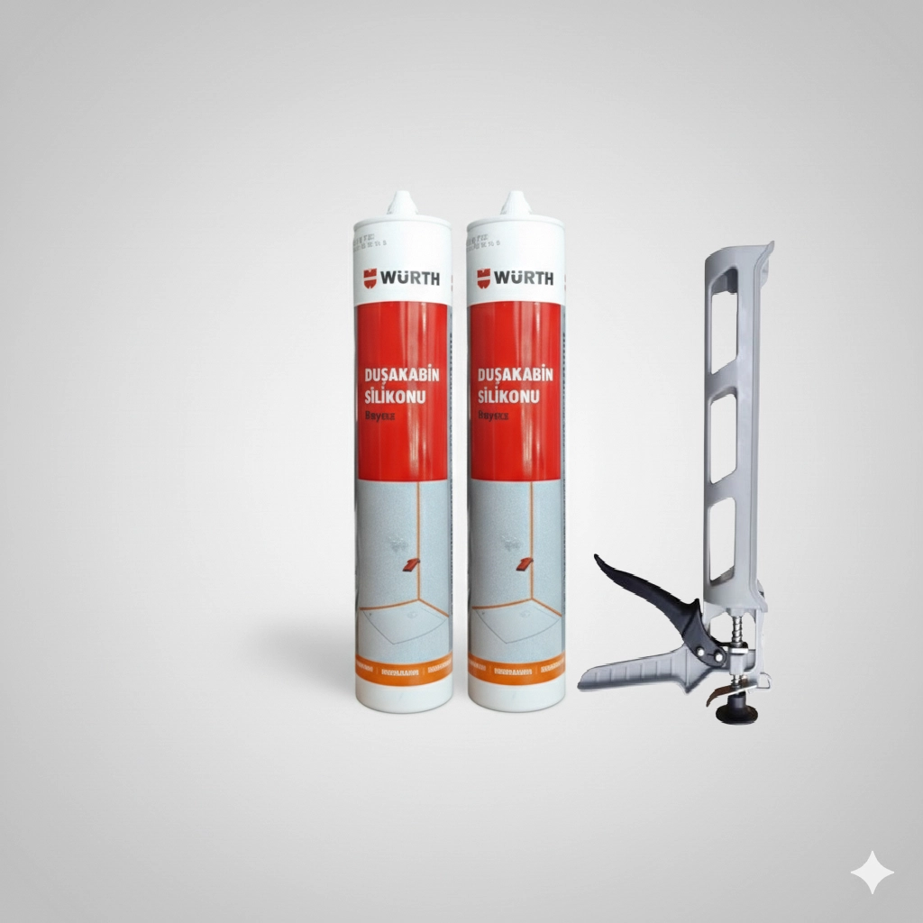 Würth Duşakabin Silikonu Beyaz Su Geçirmez ve Sızdırmaz 310ml (2 Adet) + Silikon Tabancası