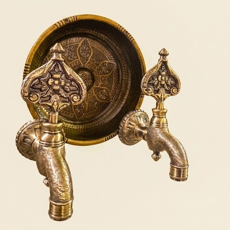  Lpd İki̇li̇ Hamam Taslı Antik Desenli Osmanlı Musluk (Lüx, %100 Pi̇ri̇nç)