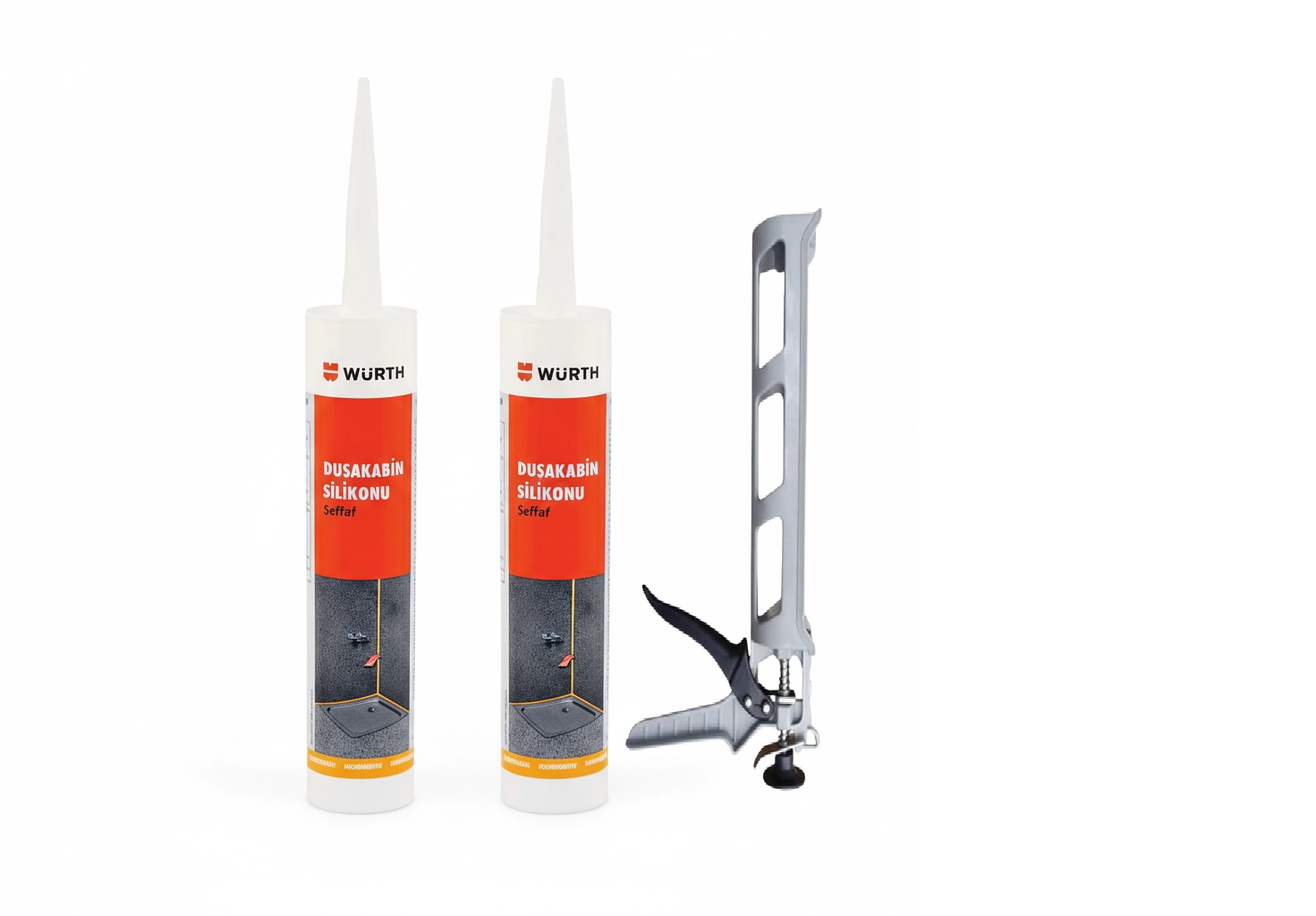Würth Duşakabin Silikonu Şeffaf Su Geçirmez ve Sızdırmaz 310ml (2 Adet) + Silikon Tabancası