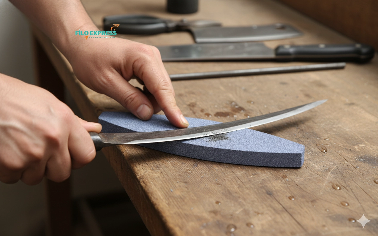 Forged Tırpan Bıçak Satır Makas Bi̇leme Taşı - Su & Yağ Taşı Masat 